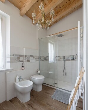 Haartrockner, Bidet, Handtücher, Seife