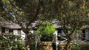 A rustic wooden cabin with a deck and a small staircase leading to a porch. - 4 Star Holiday Home in Liseleje (Liseleje)
