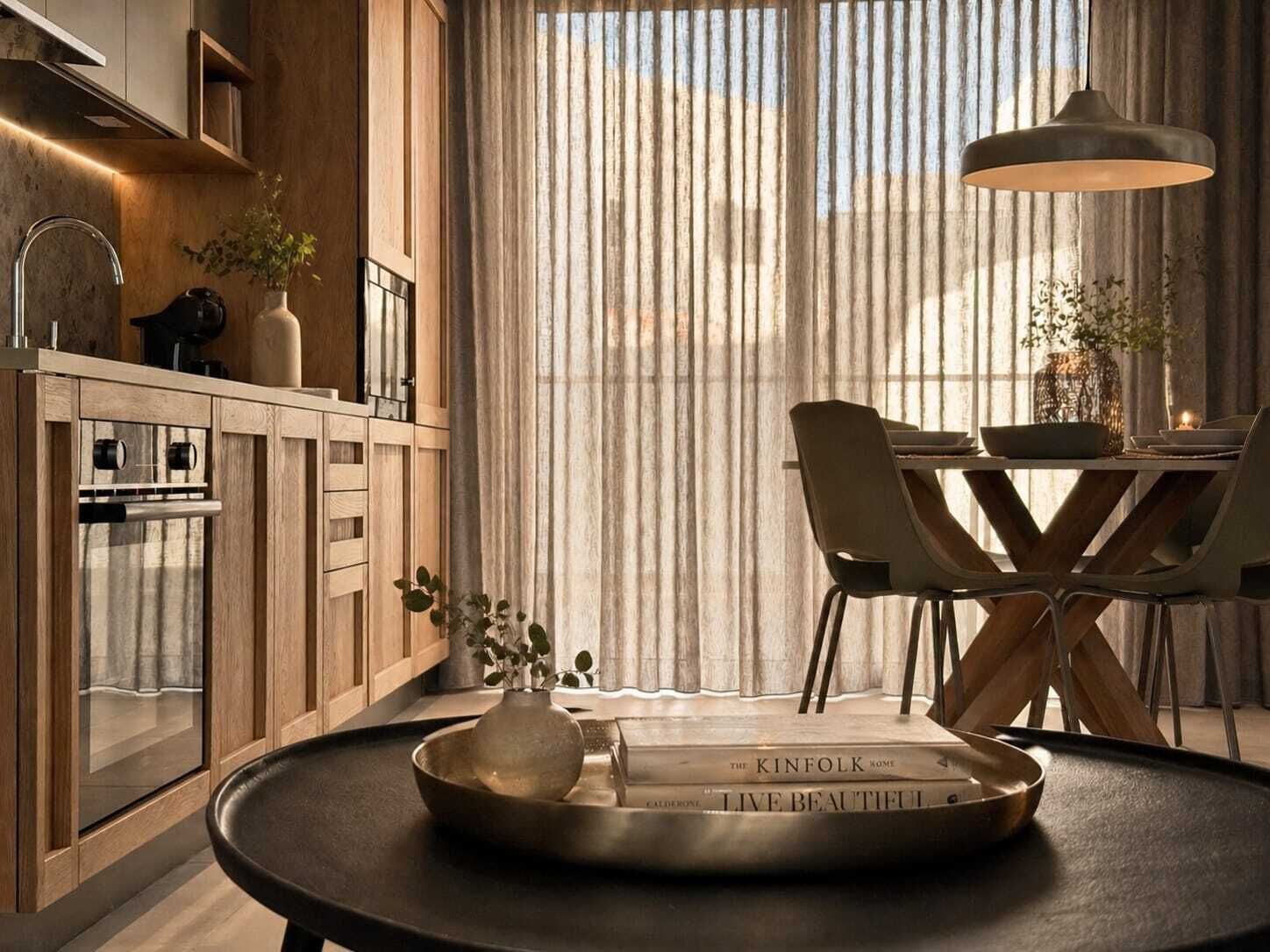 Wasserkocher mit Kaffee-/Teezubehör, Kühlschrank, Mikrowelle, Ofen