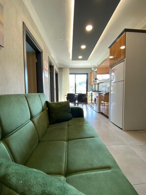 Deluxe Apartment, Balcony, Pool View | Ruang tamu