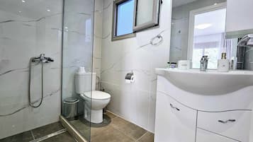 Dusche, Haartrockner, Handtücher, Seife