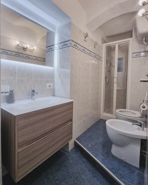 Dusche, Haartrockner, Bidet, Handtücher