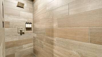 Shower, towels, soap, shampoo
