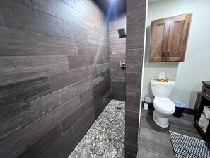 Shower, towels, soap, shampoo