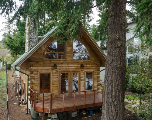 Villa Lake Waterfront Estate with a Log Cabin