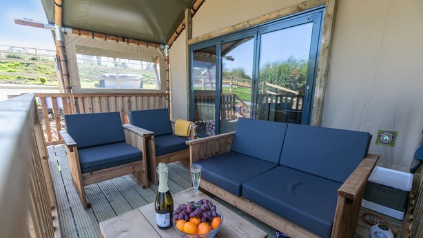 Unclassified image, 1 of 22, button - Sea View 2 Bed Hot Tub Safari Tent - Kestrel (Lynton)