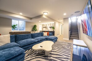 Smart TV, fireplace, foosball, table tennis