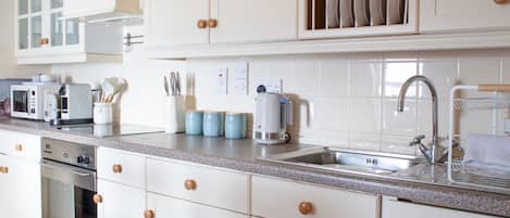 Fridge, microwave, oven, toaster