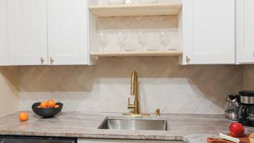 Fridge, microwave, dishwasher