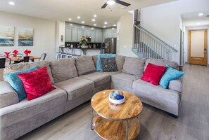 TV, fireplace, DVD player, foosball