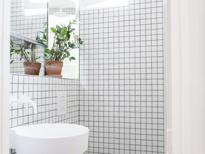 Douche, serviettes fournies, savon, papier toilette