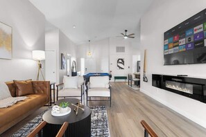 TV, fireplace, offices