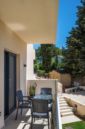 Superior Apartment, 2 Bedrooms, Kitchen, Ground Floor | Balcony - The 7 Suites, An Elegant Living in Ipsos by Konnect (Corfu)
