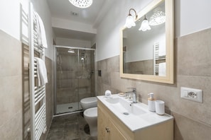 Hair dryer, towels, soap