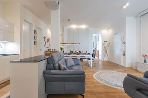 DVD player, books, video library, stereo