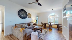 TV, fireplace, offices