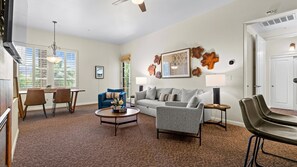 TV, fireplace, offices