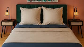 2 bedrooms, individually furnished, blackout drapes, iron/ironing board