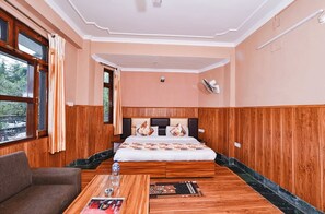 Deluxe Double Room, Mountain View | Desk, laptop workspace, bed sheets - Hotel The Varuni Mcleodganj Near Temple (Dharamshala)