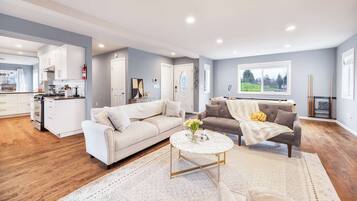 TV, fireplace, offices