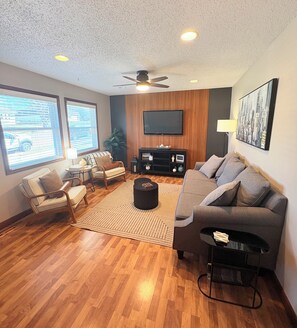 TV, foosball - The Modern Nest: Near Interstate, making it easy to get anywhere in Sioux Falls. (Sioux Falls)