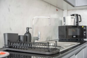 Fridge, microwave, stovetop, toaster