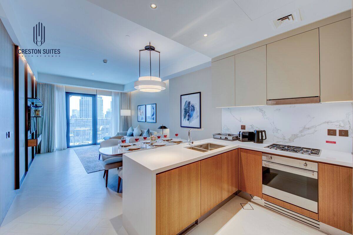 Stylish 2BR in Address Residences Dubai Opera - Access to Pool and Gym | Private kitchen | Full-size fridge, microwave, oven, stovetop