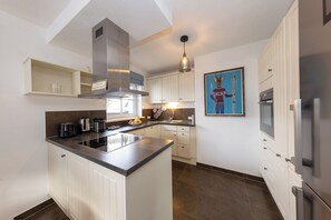 City Apartment, Balcony, Mountain View | Private kitchen | Full-sized fridge, oven, stovetop, dishwasher