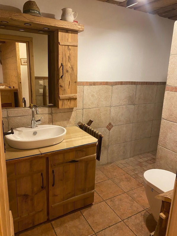 Hair dryer, towels, soap, toilet paper - Cozy vacation apartment in Höslwang with views of the Chiemgau Alps and lakes (Höslwang)