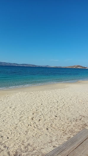 On the beach, white sand - cactus suites (Naxos)