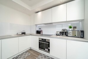 Fridge, microwave, oven, toaster