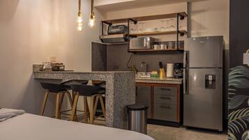 Microwave, stovetop, coffee/tea maker, toaster