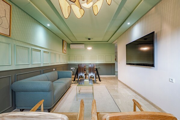 Luksus-loftsleilighet, aircondition, byutsikt | Oppholdsområde