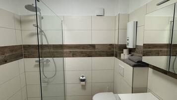 Regadera, secadora de cabello, toallas, papel de baño