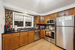 Fridge, microwave, oven, dishwasher