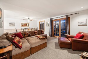 TV, fireplace, table football