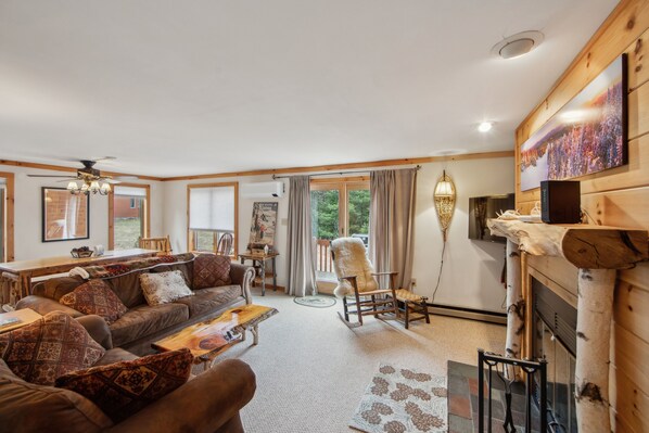 TV, fireplace, foosball