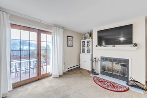 TV, fireplace, table football