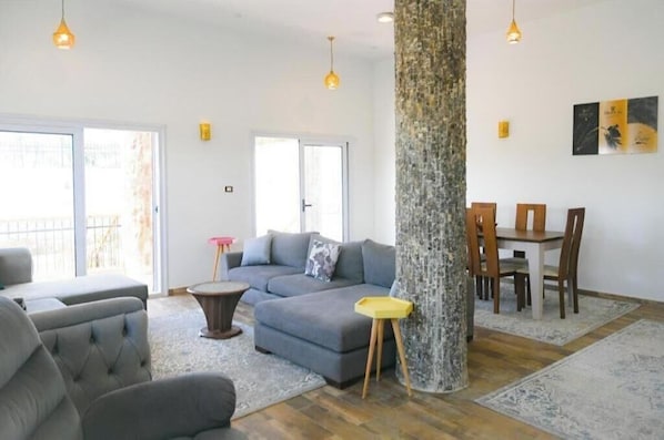 Smart TV, fireplace, video games, DVD player