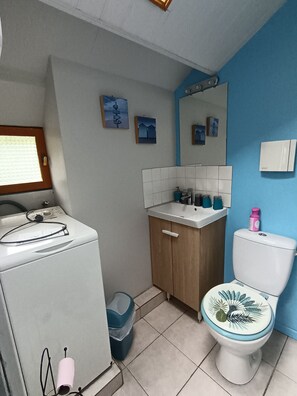 Shower, towels, toilet paper