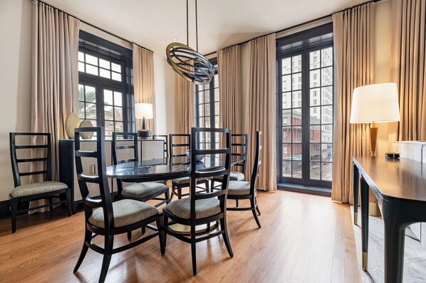 3BR City Views: Walk to French Qtr | The Mayfair | Dining room