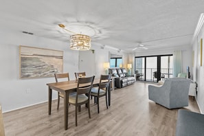 Relax in a comfortable living space with a dining area and cozy seating area.