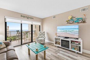 Condo, 1 King Bed (Castle Reef 412) | Living area | TV - Castle Reef 412 (New Smyrna Beach)
