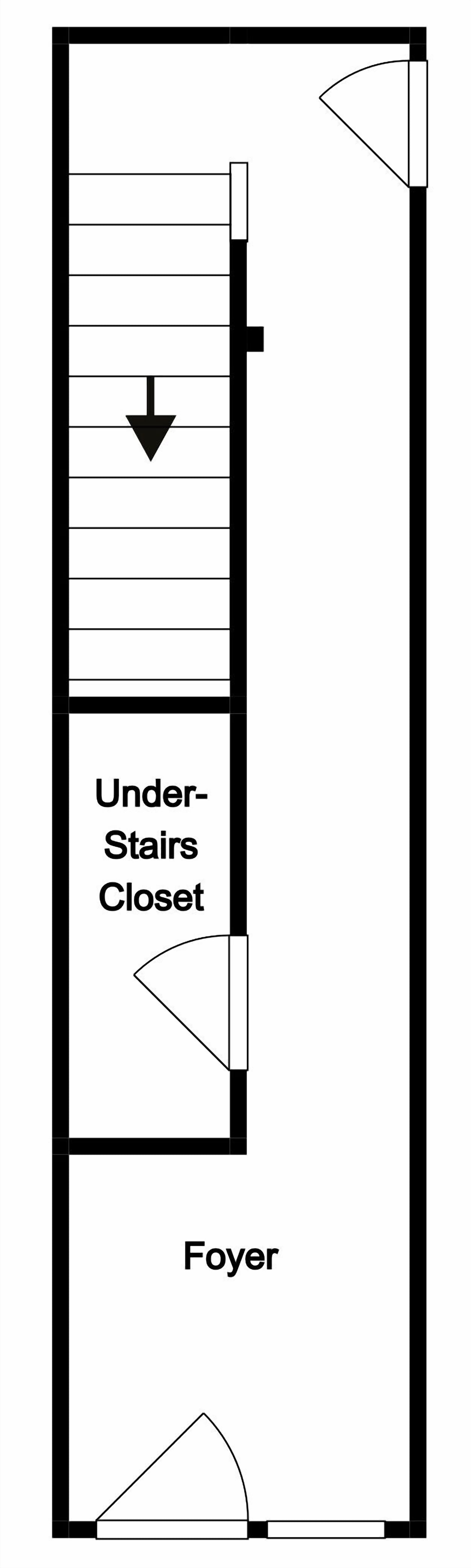 A floor plan with an under-stairs closet and a foyer.