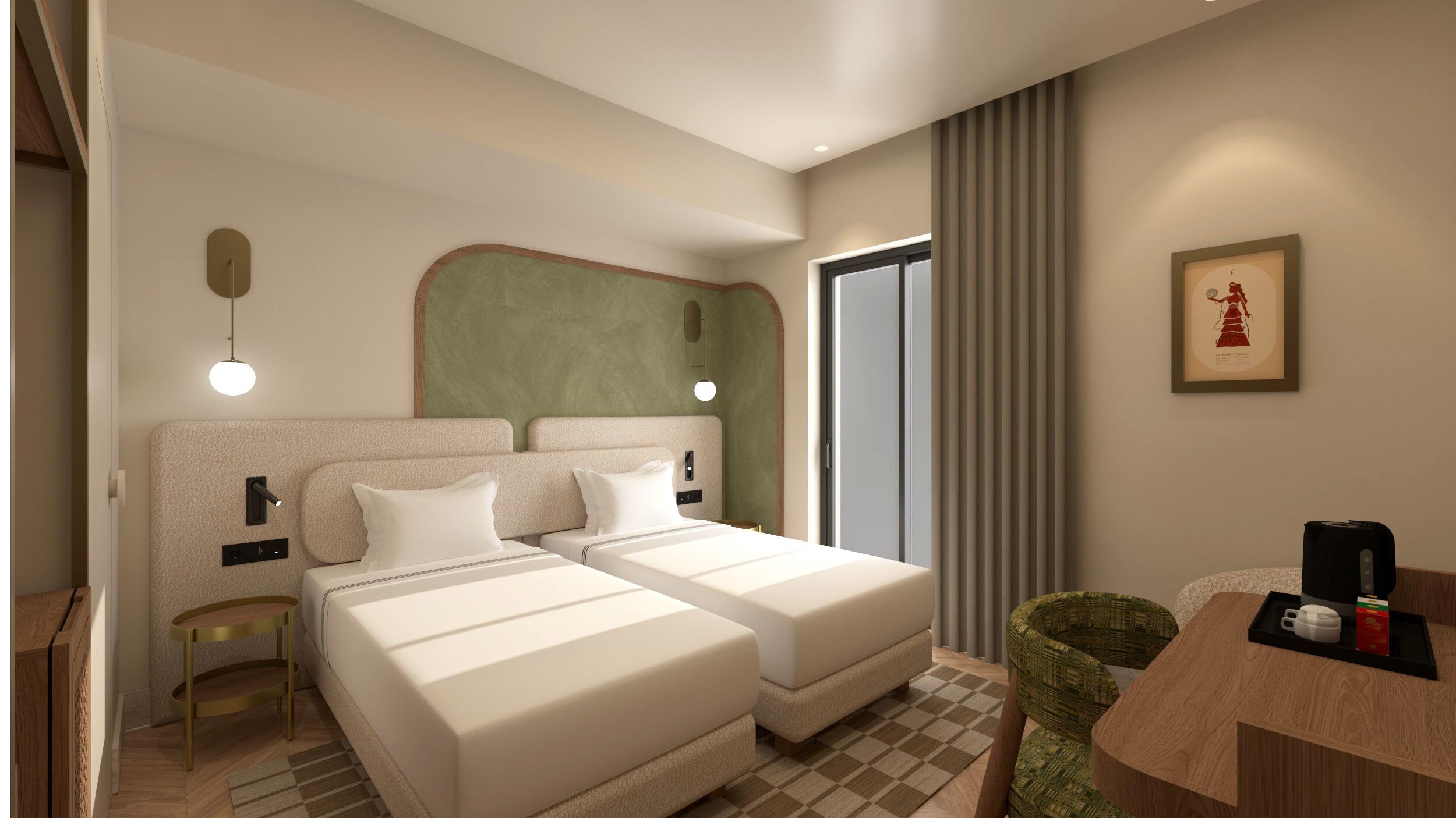 Chambre supérieure, 2 lits jumeaux, balcon