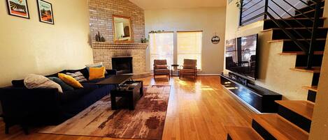 Smart TV, foosball, books, computer monitors