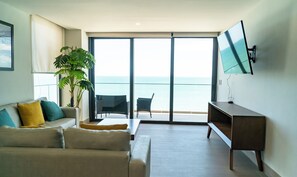 Apartamento superluxo, sacada, vista para a praia | Sala de estar