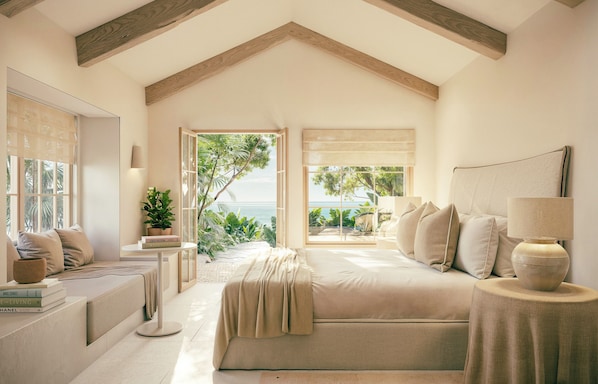 Oceanfront Casita | Sengetøy av topp kvalitet, dundyner, minibar og safe på rommet