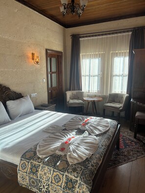 Deluxe Double Room Single Use, 1 Bedroom, Bathtub, Valley View | Premium bedding, laptop workspace, blackout drapes, iron/ironing board - Bellavista Stone House (Urgup)