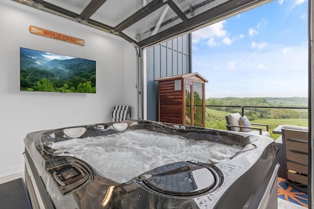 Interior. Serenity Villa: Luxurious Retreat with Hot Tub, Rooftop Deck & Mountain View's